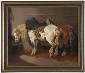 Horses In A Stable by Theodore Fort