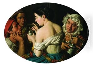 Le Venditrici Di Elisir Con Due Giovani Popolani (+ Anziana Venditrice Di Elisir Con Un Pittore; 2 Works) by Gaetano Forte