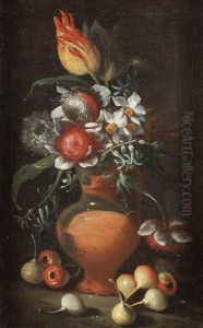 Vase De Fleurs Avec Des Fruits