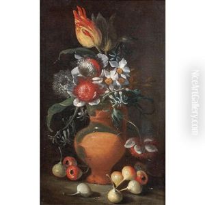 Vase De Fleurs Avec Des Fruits