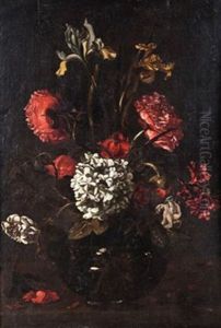 Stillleben Mit Blumen In Einer Kristallvase