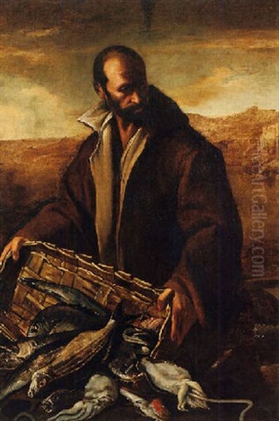 A Still Life With A Fisherman, Pouring His Catch From A Basket - view 1