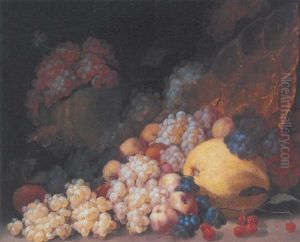 Grapes, Cherries, Peaches, A Melon, A Lemon And Gilt Platter