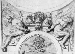 Projet De Voussure En Stuc Integrant Un Monogramme Surmonte D'une
Couronne Royale by Claude Ii Audran