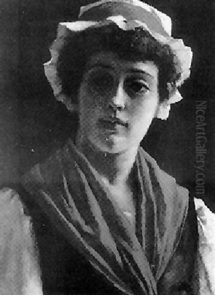 Portrait Of A Country Girl In White Cap And Red Scarf - view 1