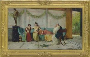 A Roman Storyteller In A Pompeian Interior by Ettore Forti