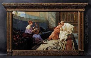 Interno Pompeiano Con Suonatrice Di Cetra, Un Senatore Ed Una Giovane Donna by Ettore Forti