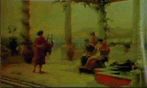 Terrazza Di Villa Romana A Capri Con Sonatore Di Cetra E Tre Giovani Donne Terrazza Di Villa Romana A Capri Con Sonatore Di Cetra E Tre Giovani Donne