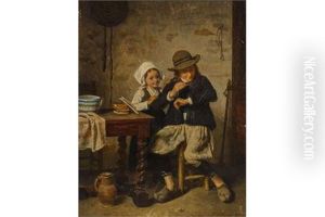 Zwei Kinder Mit Salamander by Charles Fortin