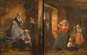 Scene D'interieur A La Fileuse (+ Scene D'interieur A La Lecture, Smllr; 2 Works) by Charles Fortin