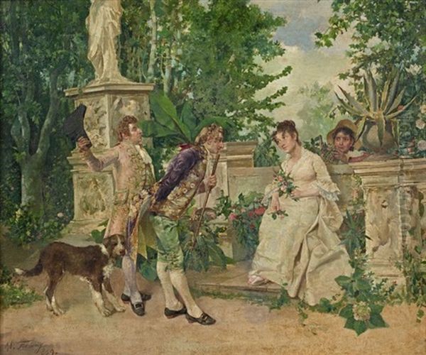 Galante Compagnie Sur Une Terrasse De Jardin - view 1