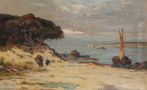 Zuid-frans Kustgezicht Met Vissersaan Het Werk Op Het Strand by Philippe Audras