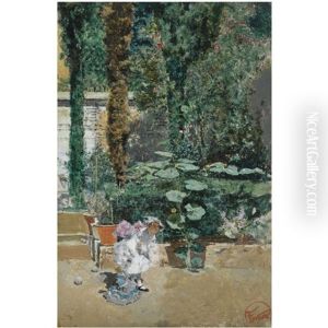 Nina En El Jardin Del Artista, Granada (young Girl In The Garden Of The Artist's Studio, Granada) by Mariano Jose Maria Bernardo Fortuny y Carbo