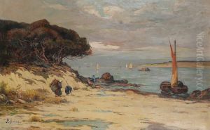 Zuid-frans Kustgezicht Met Vissers Aan Het Werk Op Het Strand by Philippe Audras
