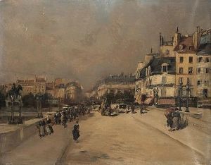 A Street Scene With Numerous Figures (madrid?)