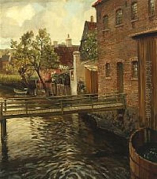 Scenery By A Canal With A Bridge And Houses - view 1