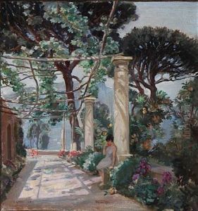 View Of Capri With A Woman Under A Pergola by Carl Forup