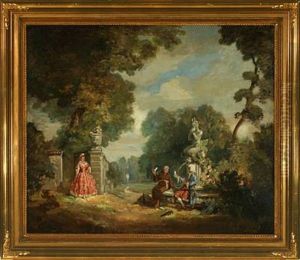 Scenery From A Park With Woman Looking At A Monk And Gentleman by Carl Forup