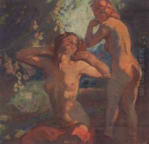 Haveexterior Med To Nogne Kvinder by Carl Forup