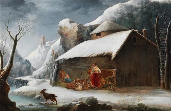 A Winter Landscape With Peasants And Their Live Stock - view 1