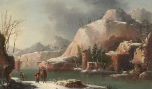 Promeneurs Aux Abords D'une Riviere Enneigee