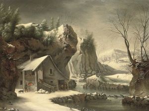 An Extensive Winter Landscape With A Peasant By A Cottage An Extensive Winter Landscape With A Peasant By A Cottage