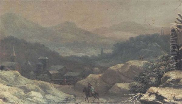 A Winter Landscape With Horse And Rider On A Track - view 1