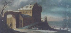 A View Of A Town Wall At Night by Francesco Foschi