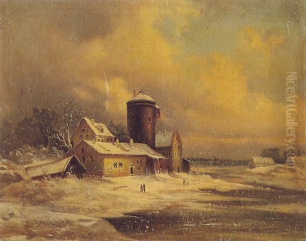 Paesaggio Innevato Con Edifici - view 1