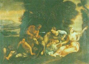 Travellers By A Stone Bridge In A Rocky Landscape by Francesco Foschi
