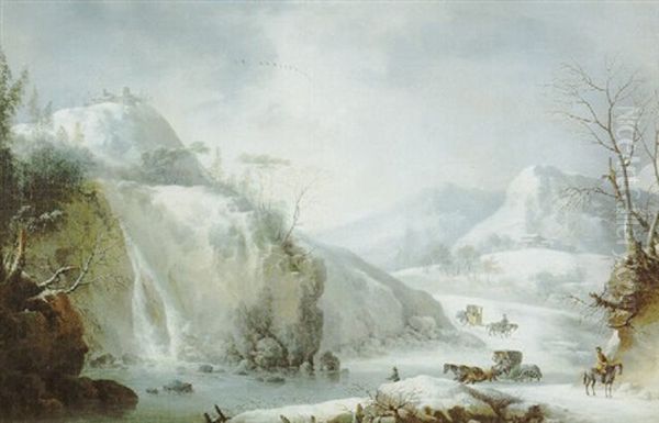 Paysage De Neige Pres D'une Riviere Avec Promeneurs - view 1