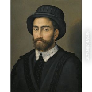 Portrait Of A Man, Bust Length, Wearing A Black Coat And Hat
