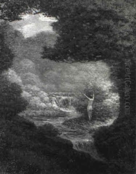 Nymphs Playing Near Waterfalls - view 1