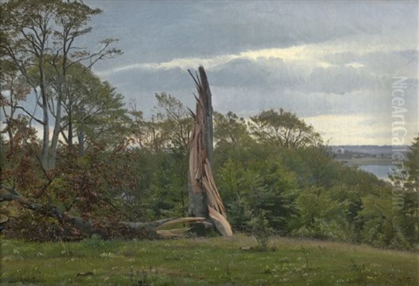 Danische Seenlandschaft Mit Umgesturtztem Baum - view 1
