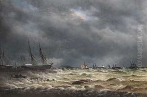 Marine Med Skibe Pa Bedding, Uvejrshimmel by Harald Frederick Foss