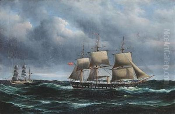 Seascape With The Frigate Jylland On Open Sea - view 1
