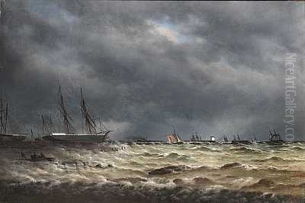 Marine Med Skibe Pa Bedding, Uvejrshimmel - view 1
