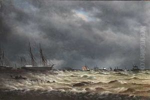 Marine Med Skibe Pa Bedding, Uvejrshimmel by Peder Nielsen Foss
