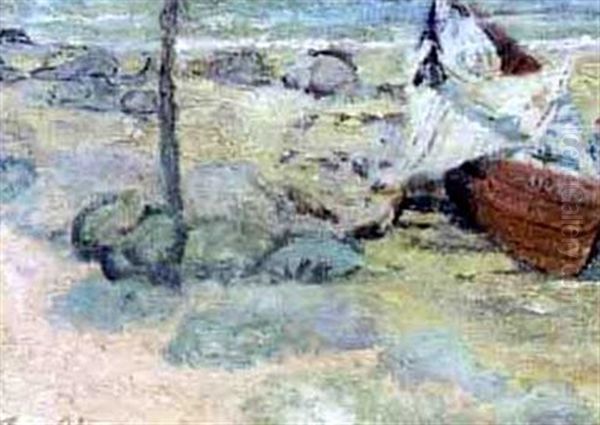 Beach Scene With A Red Canoe - view 1
