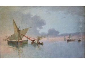 Caulking Fishing Boats, Probably In The Gulf Of Spezia by Agostino Fossati