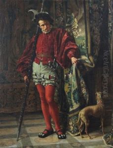 Florentine Guardsmen And A Hound Beside A Doorway by Charles Alexandre Coessin de la Fosse
