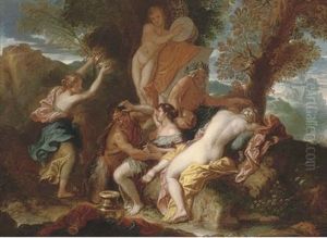 A Bacchanal In A Wooded Mountainous Landscape by Charles de La Fosse