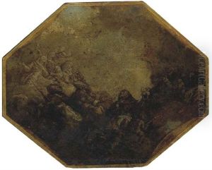 A Pope, A Bishop And Saint Francis With A Group Of Female Saints And Other Figures On Clouds by Charles de La Fosse