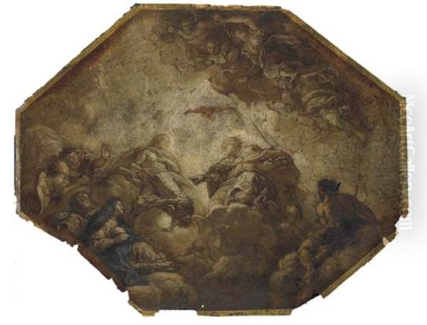The Trinity With Saint Teresa And Other Figures On Clouds, Angels Flying Above - view 1