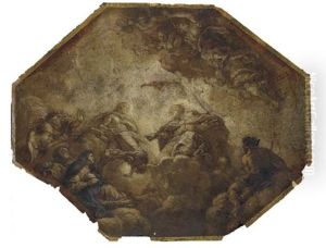 The Trinity With Saint Teresa And Other Figures On Clouds, Angels Flying Above