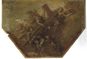 Three Angels And Putti Carrying The Cross And The Instruments Of The Passion by Charles de La Fosse