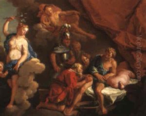Mythological Subject With An Old Man Extracting An Arrow From A Soldier by Charles de La Fosse