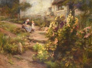 A Mother And Children At A Cottage Door by William Gilbert Foster RBA