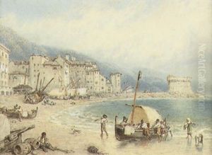 The Beach At Menton by Myles Birket Foster