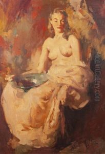 Seated Lady With Green Bowl by William Frederick Foster